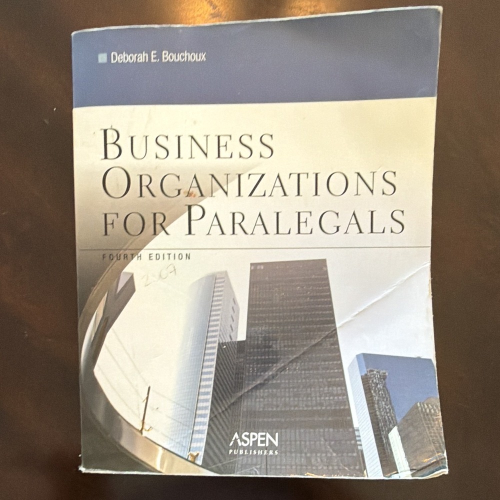 Aspen Publishers Business Organizations for Paralegals 4th Ed Bouchoux PB